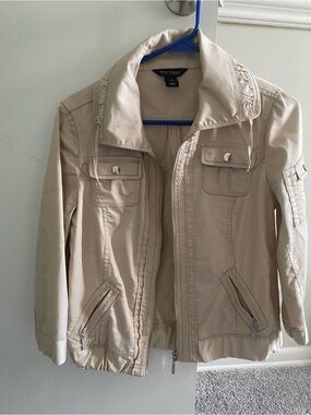 White House Black Market Crop Beige Utility Jacket